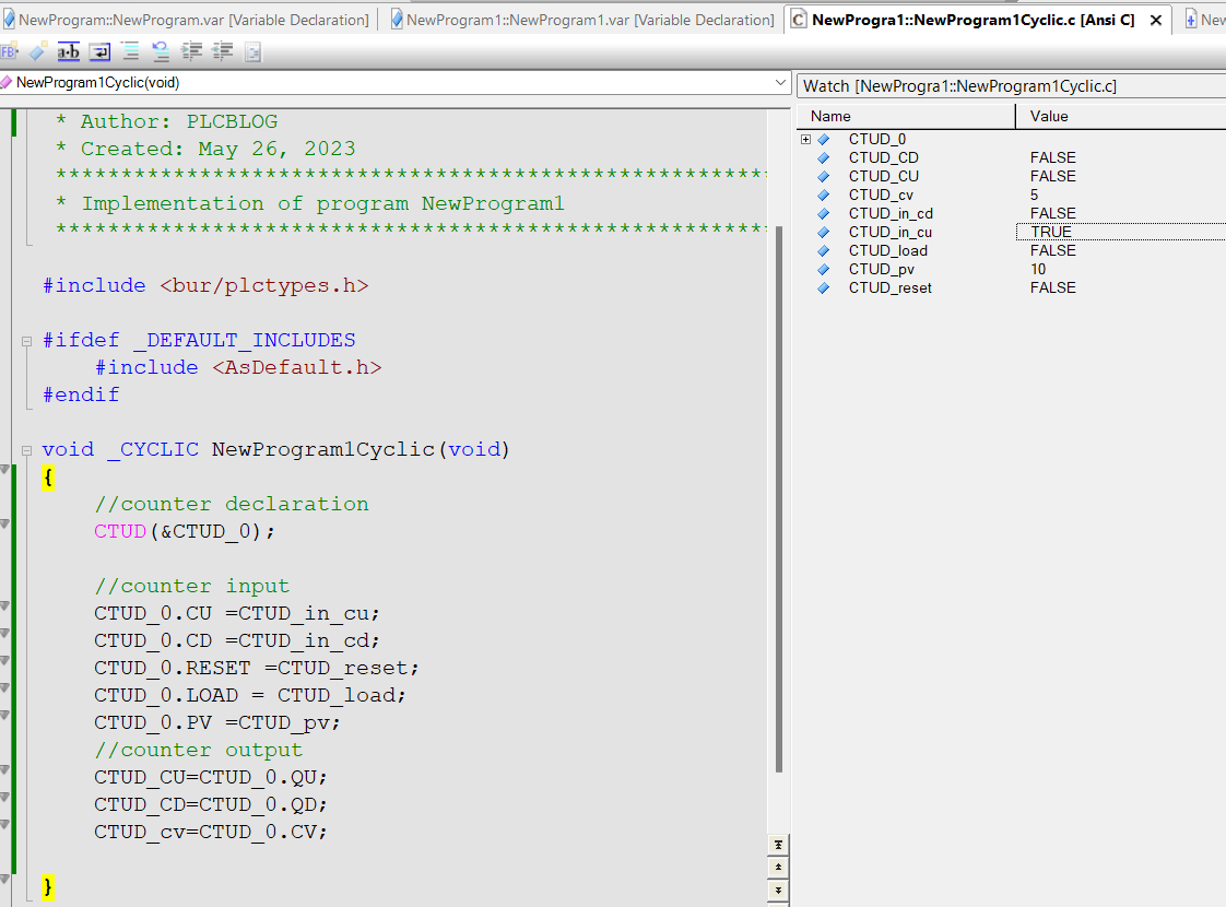 B&R Automation Studio Upward or Downward counter (CTUD) Instruction In ANSI C